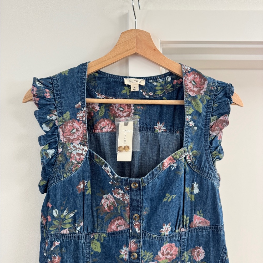 Anthropologie Pilcro Ruffled Denim Sweetheart Denim Dress - Picture 5 of 8
